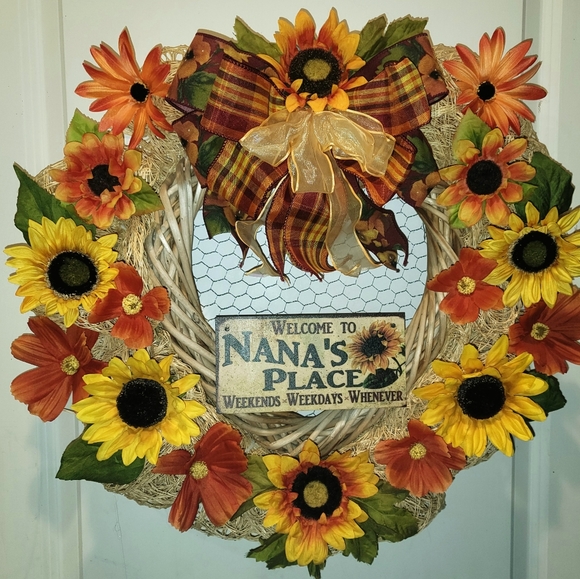 Sunflower Wreath Nana's Place Jute Deco Mesh Farmhouse Cottage - Picture 2 of 7